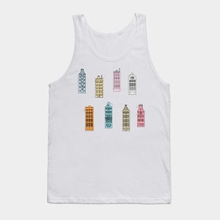 Facades of old canal houses from Amsterdam City rainbow colorful illustration Tank Top